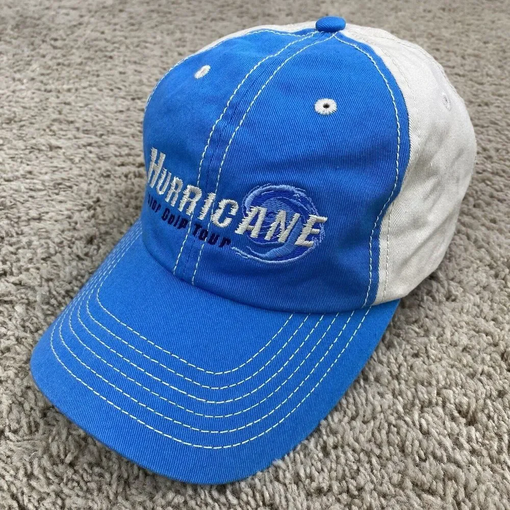 Hurricane Junior Golf Tour ADG Hat‎ Khaki Blue Adjustable Script Logo Dad Cap